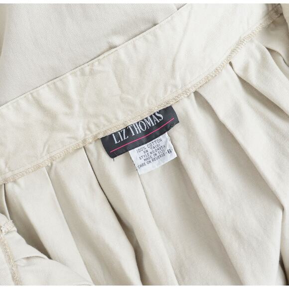 Vintage 90s Khaki Cotton Button Front Full Pleated Midi Skirt with Pockets S - Picture 7 of 7